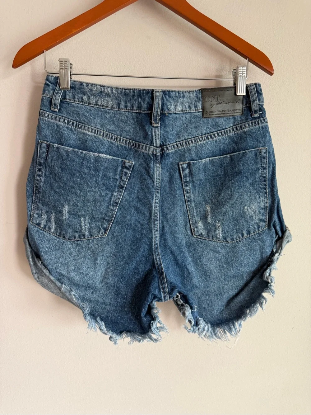 One Teaspoon High Waist Bandits Distressed Denim Shorts Blue Size 29‎